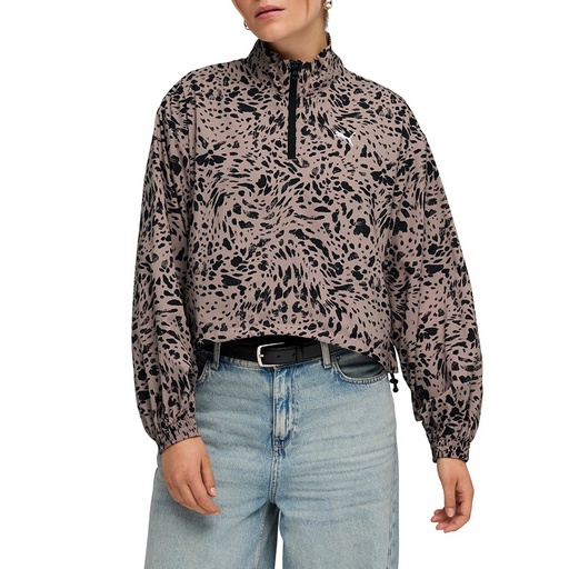Puma 692465-88 Cortaviento de Mujer ESS  GRAPHIC Animal Relaxed AOP Woven Half-Zip